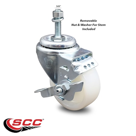 Service Caster 3 Inch Nylon Wheel Swivel 3/8 Inch Threaded Stem Caster with Brake SCC SCC-TS20S314-NYS-TLB-381615